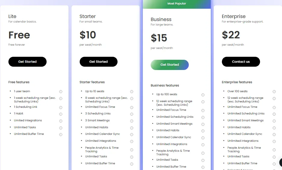 Reclaim AI pricing — free plan available, paid plans for teams